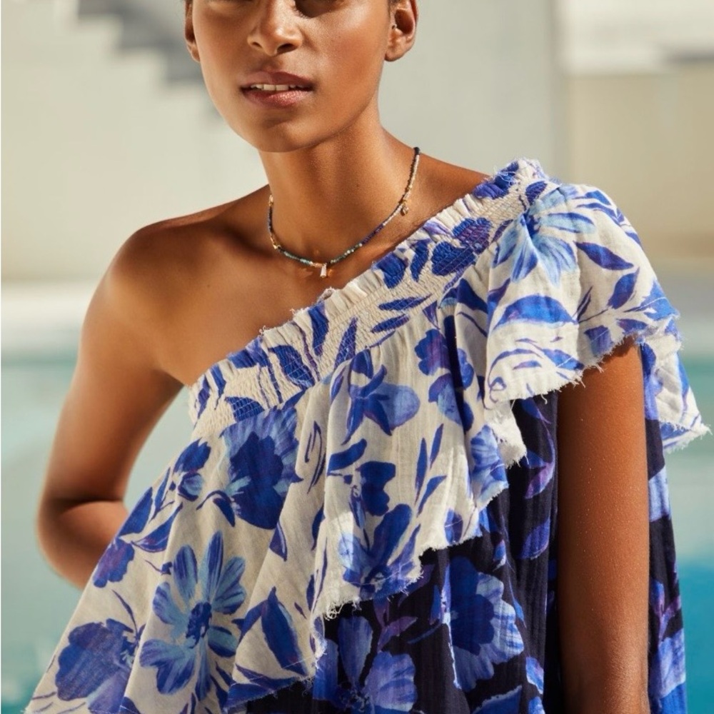 Anthropologie Floral One-Shoulder Beach Throw Dress - Picture 2 of 6